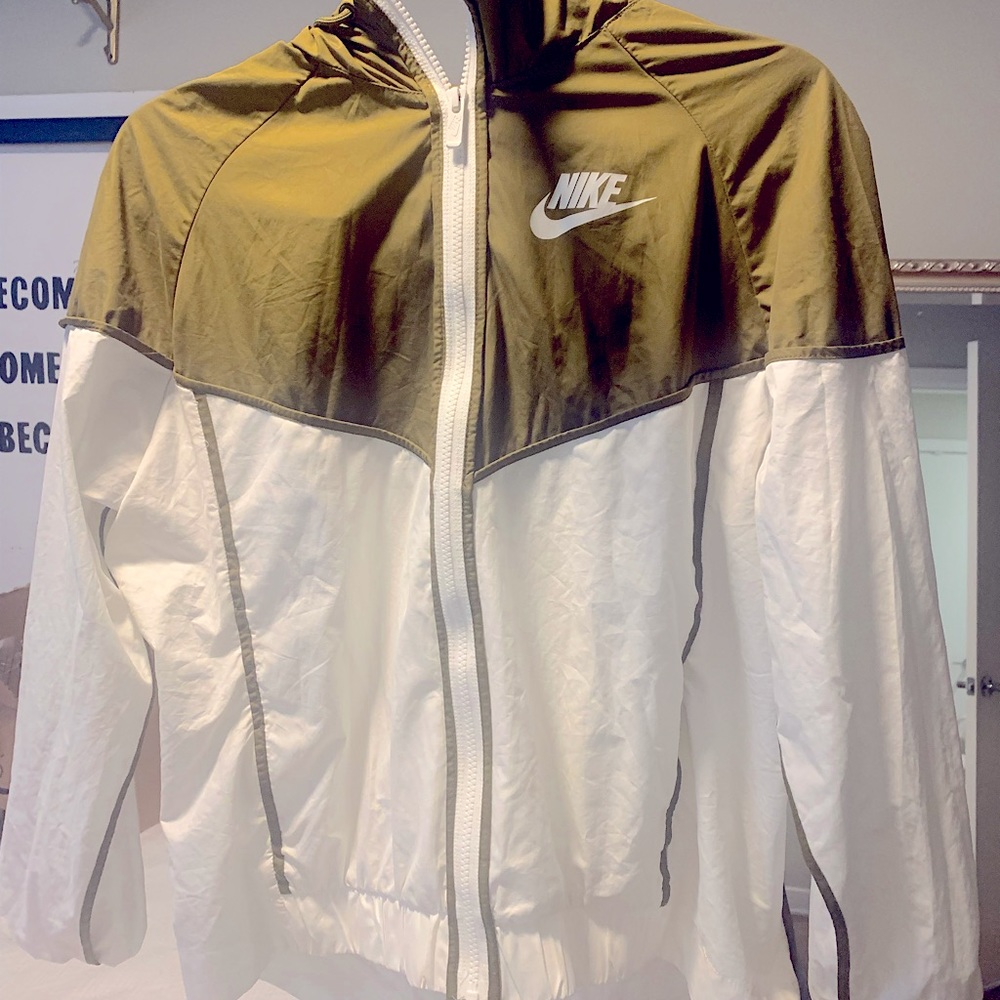 WORN ONCE- Nike windbreaker, olive green and white